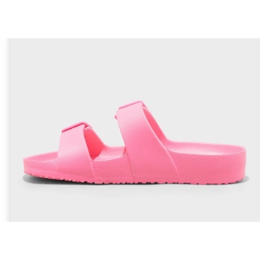 Shade & Shore Bright Neon Pink Double Strap Summer Sandals Slides - Picture 8 of 10